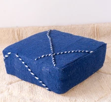 24x24 Moroccan Handmade Pouf Berber Kilim Rug Blue Floor Cushion Footstool