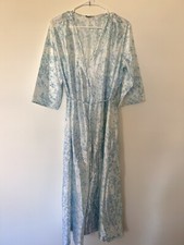 MISS ELAINE SILKY KNIT GOWN ROBE SET BLUE FLORAL Lace Polyester S/M