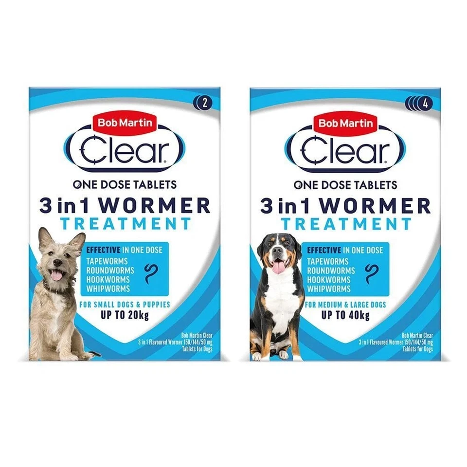 Bob Martin Clear 3 In 1 Wormer Tablets Small & Large Dog Puppy Worming Treatment