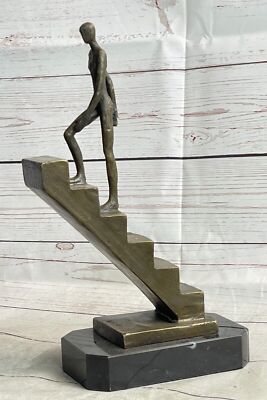 Nick`s Abstract Modern Stair Climbing Bronze Sculpture: Handmade Artwork 4 Home