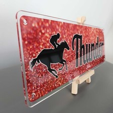 RED GLITTER EFFECT and Black Horse Name Plate Tags4Nags stable sign nameplate
