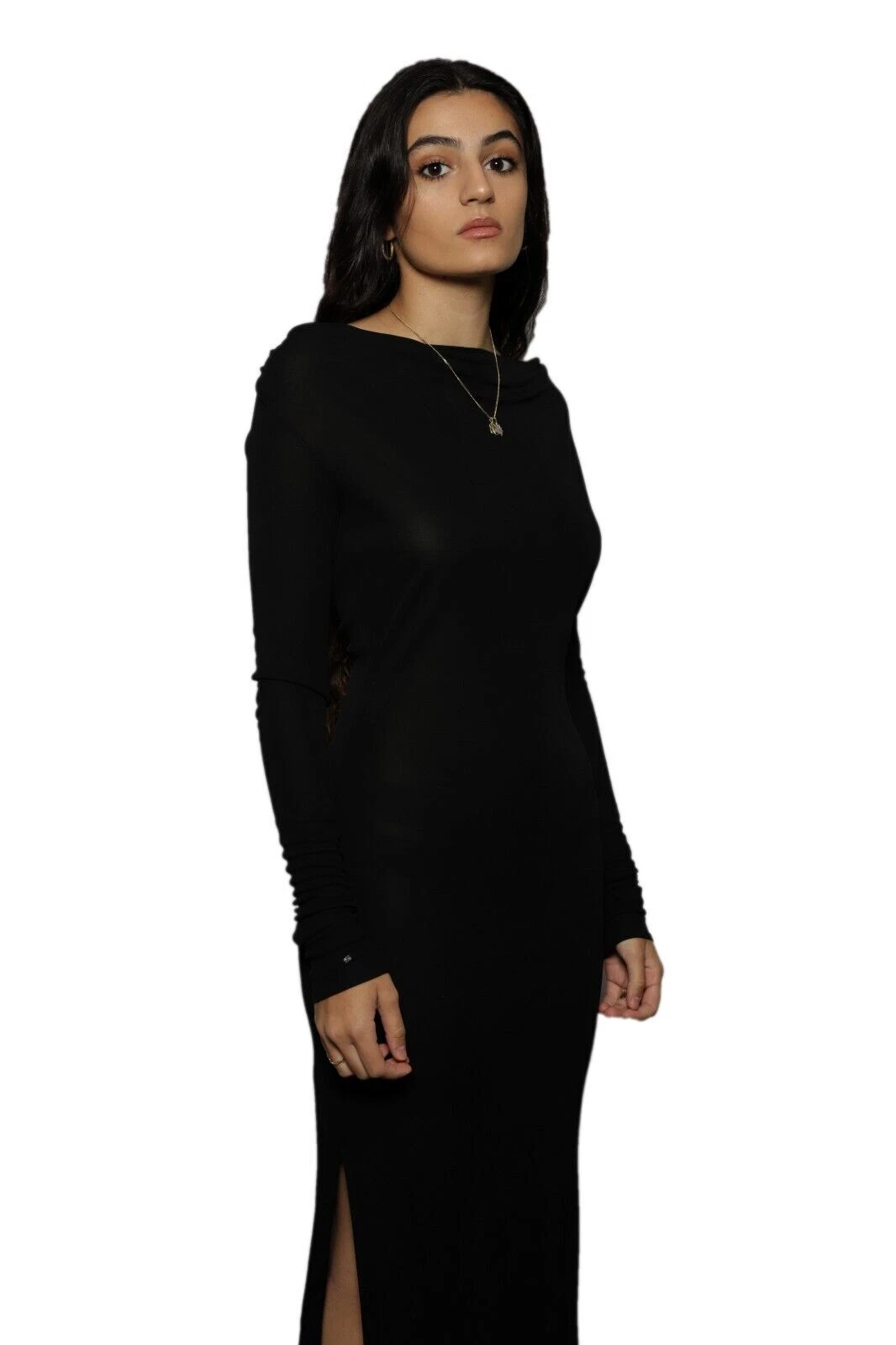 Abito Versace Primavera 2018 Pronto all'uso Nero Scollo Cappuccio con Sciarpa Testa Tg 38