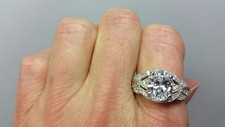 Beautiful 2 Carat Oval  Round CZ Antique Style Silver Ring Size 8