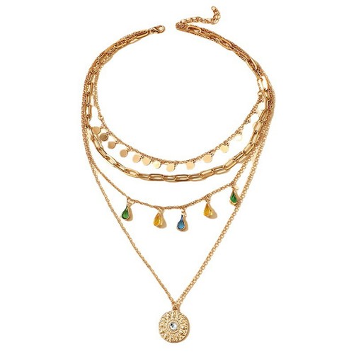 Fashion Women Teardrop Pendant Geometric Circular Tassel Necklace Women Jewelry
