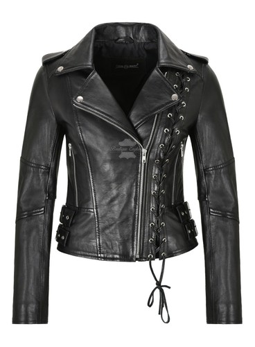 Ladies Biker Jacket Side Laced Stylish 