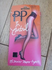 PRETTY POLLY PP BLACK IN CONTROL MEDIUM 15 DENIER TUMMY SHAPER TIGHTS SMALL MED