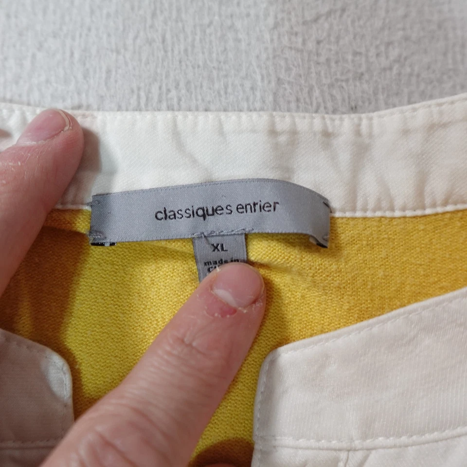 Suéter Pullover Classiques Entier Para Mujer XL Amarillo Blanco Mezcla Seda Volantes Top Foto 4 de 4