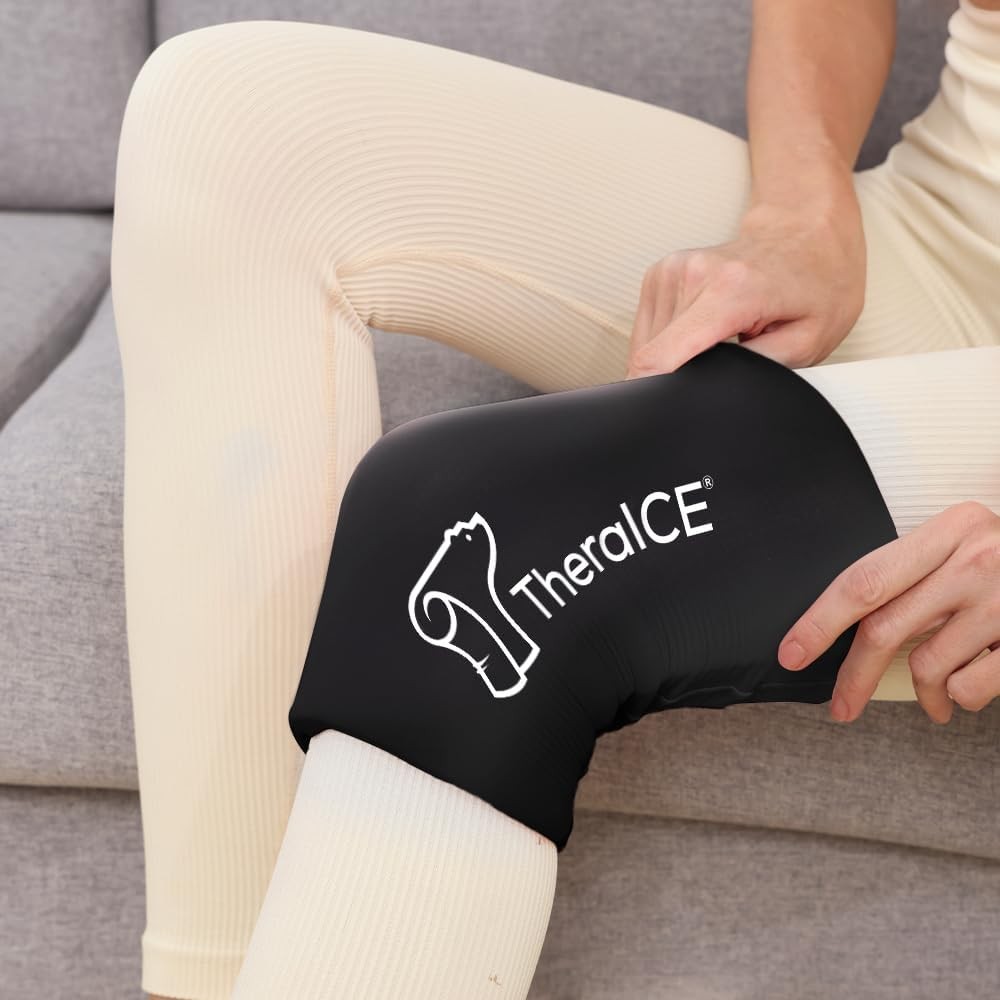 TheraICE Knee Ice Pack Wrap Compression Sleeve for Injuries, Reusable Large 