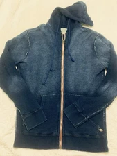 True Grit Lined Shirt Zip Reversible Jacket Waffle Knit Thermal Dark Blue LT