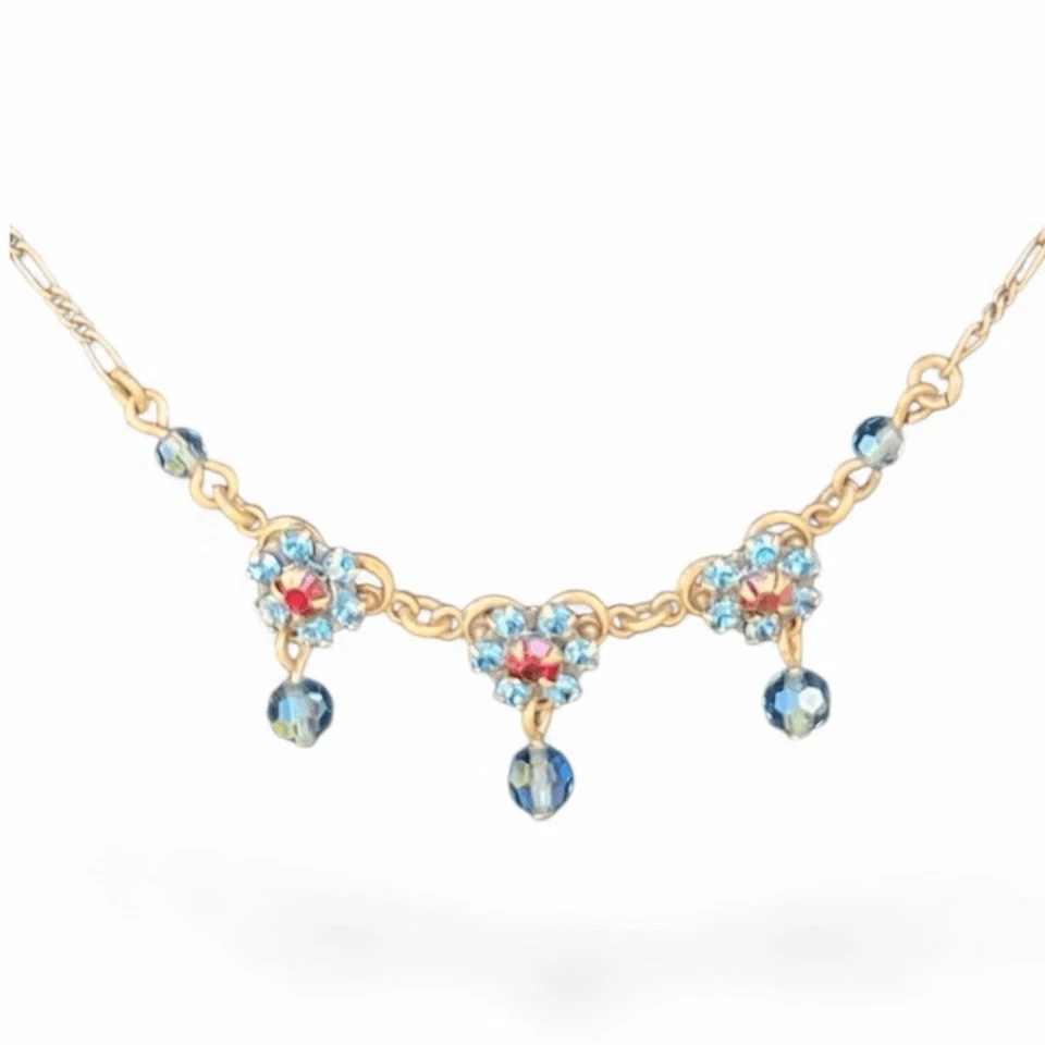 Collar Triple Flor Cristal Swarovski Azul Liz Paiacios. Usado en excelente estado! Foto 2 de 4