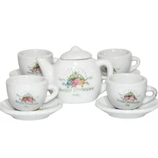 10 Piece White Miniature Ceramic Tea Set Sweet Princess Floral Service For 4