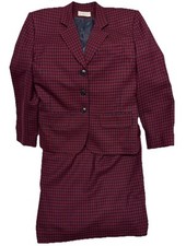 Vintage Miss Pendleton Red Blue Plaid Wool Blazer Skirt Suit Set Womens Size 6