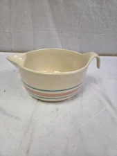 Vtg McCoy #129 Mixing Batter Bowl Spout 2 Qt Pink Blue Stripe Country Farmhouse