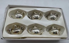 Set Of 6 Silver Plated Teapot Place Card Holders (ba)