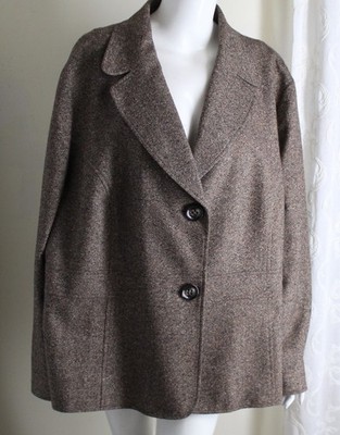 Talbots Sz 24W 2X Brown White Speckled Blazer Jacket Wool Silk Blazer Jacket