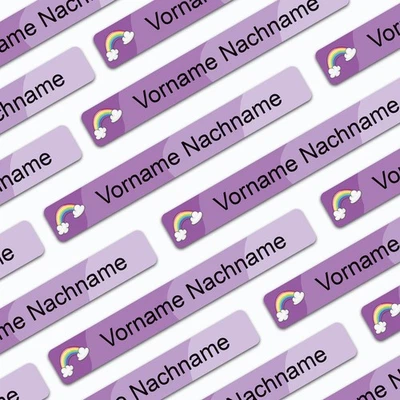 FINEST-FOLIA 60x Namensaufkleber mit Wunschname personalisiert Sticker Bogen 29 Regenbogen