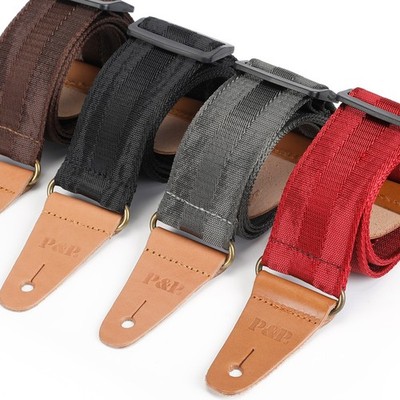 Einfarbiger Gitarrengurt Nylon Echtleder Ende für Akustik E-Bass 
