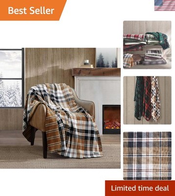 Cozy Lightweight Trailhead Plaid Beige Throw Blanket - 60'' x 70'' for All Seasons