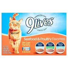 9Lives Seafood and Poultry Favorites Variety Pack Wet Cat Food, 24 5.5Ounce Cans