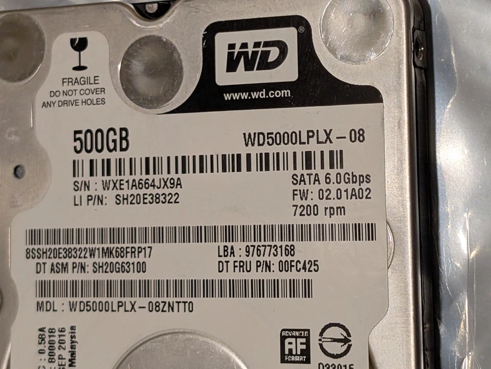 WD Black 500Gb 2.5" HDD WD5000LPLX-08 00FC425 6.0Gbps 7200rpm Hard Drive - Image 4 of 4