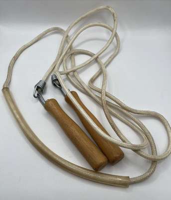 Vintage 106'' Inch Long Jump Rope Wooden Handles Swivel White 9' Feet Long 1970's