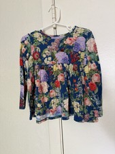 Posh Peanut Girls Floral A-Line Long Sleeve Knee Length Dress Blue Multicolor 3T