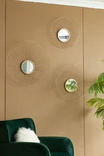 Set of 3 Wall Mirror Abstract designed Wall mirrors with Gold Frame
