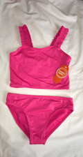 Girls' NWT 2pc Tankini Ruffled Straps Pink Glowstick Wonder Nation Poly/Spandex