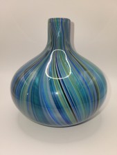 Heavy Glass Murano Insp Swirl 7  Hand Blown Vase. Blue, Green, Black, Lavender.