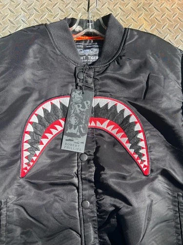 Bape Robert Phillipe Jacket Men's Large Black Sleeve Shark Varsity Bomber Ape image 6