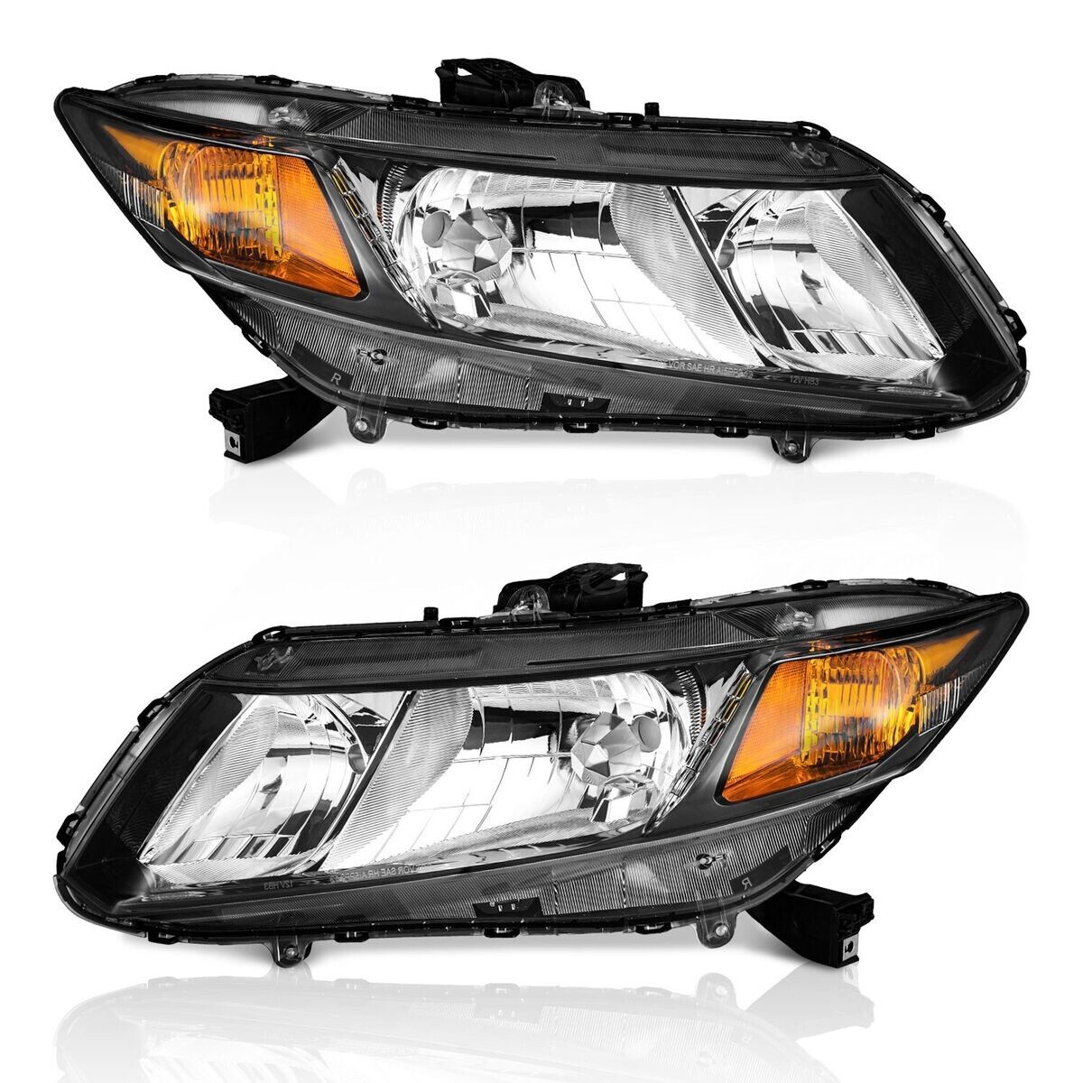 For 2012-2015 Honda Civic Sedan 2012-2013 Coupe Black Headlights Headlamps Pair