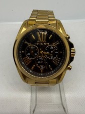Michael Kors Bradshaw MK5739 43mm Gold Black Dial Chrono Watch Scratched Crystal