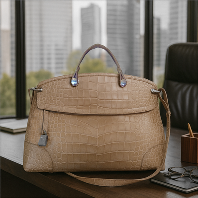NEW FURLA Piper Beige Croc Embossed Leather Satchel/Tote/Shoulder 