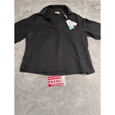 Elie Tahari Feels So Right Blouse Women XL Black Tencel V Neck Side Slit Outdoor