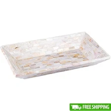 Wooden Serving Tray W/ Mother of Pearl Inlay Rustic Decorative Storage 12"x7"