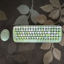 LETION Wireless Keyboard and Mouse Bundle Green White QWERTY Standard