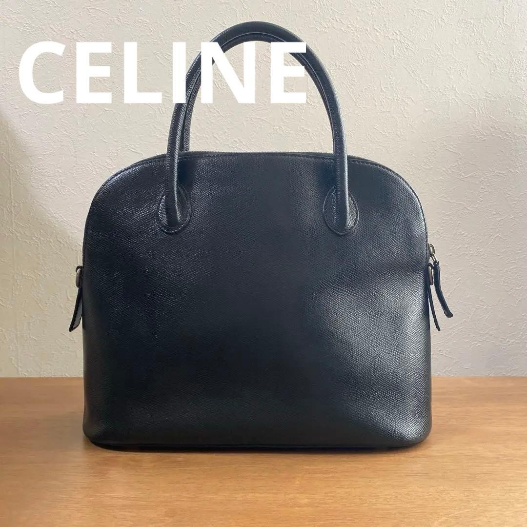 CELINE Vintage Black Leather Dome Shape Handbag Women's Crossbody