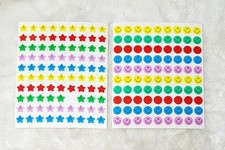 Vintage 1990s Star Circle Smiley Face Sticker Sheets 2 Sheets Rainbow Colorful