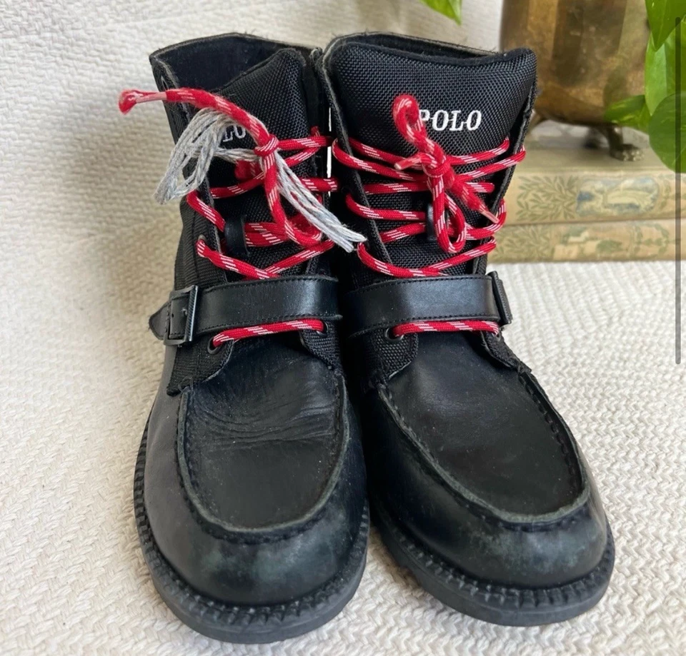 Botas Polo by Ralph Lauren Ranger negras de cuero con cordones talla 6 juveniles Foto 3 de 4