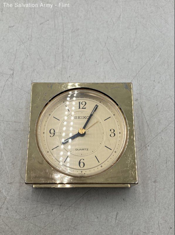 Seiko QEJ150G Gold Collectible Battery-Operated Square Quartz Alarm Clock
