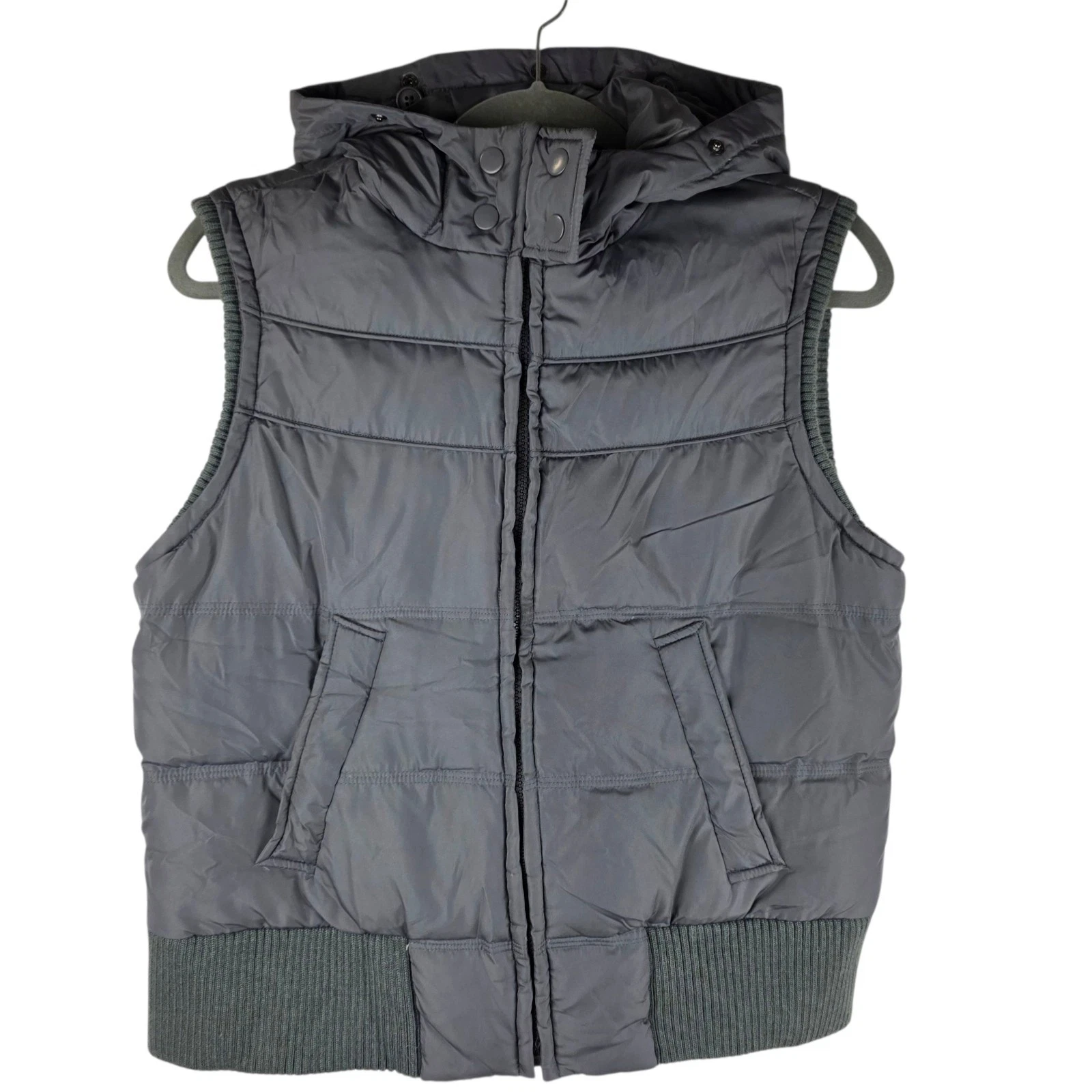 Aeropostale XL Down Puffer Vest Gray Quilted Hooded Zip Front Casual Streetwear