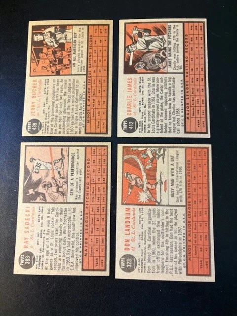 Lote de béisbol Topps 1962 4 diferentes TODO ALTO GRADO. Ray Sadecki Nm-Mt. OK a grado Foto 2 de 2