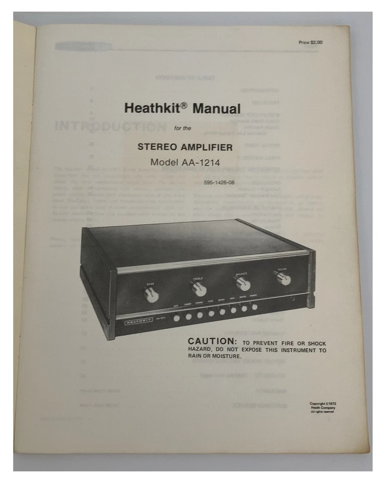 Amplificador estéreo manual Heathkit 1972 de colección modelo AA-1214 (595-1426-08) Foto 2 de 4