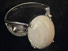 Signed W Sterling Moonstone Vintage Adjustable Ring w/ Silver Filigree    