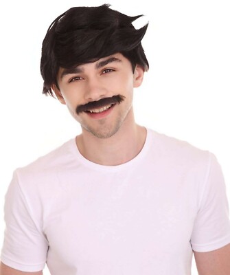 Bob Belcher Wig & Mustache Set - Black TV Show Halloween Cosplay Costumes