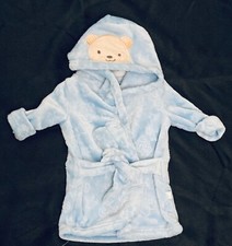 Infant Baby Bath Robe - Blue w/teddy bear hood 0-9 Months