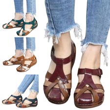 Ladies Closed Toe Womens Ankle Strap Wedge Comfort Walking Shoes Summer Sandals