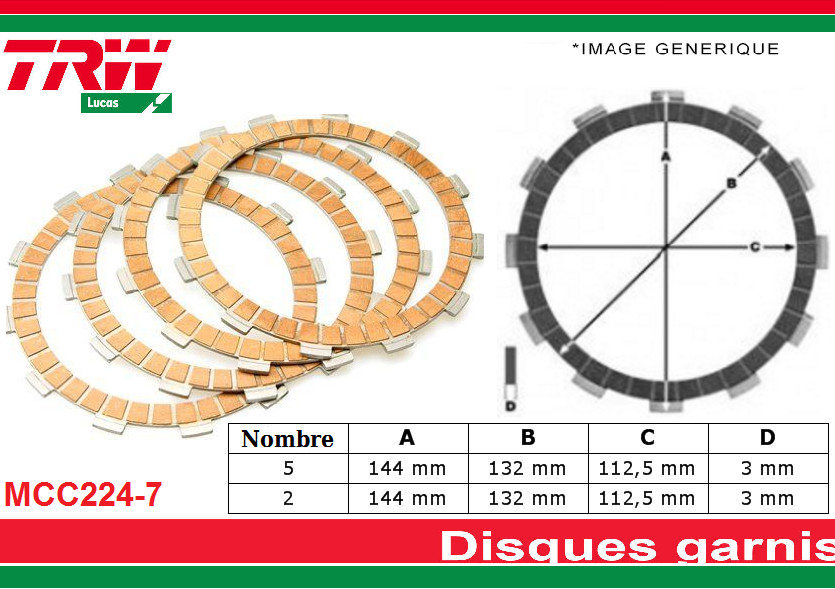 Kit disques d'embrayage garnis Kawasaki KX 125 M pour modèles de 2003 à 2007