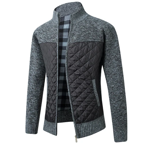 Para Hombres Cálido Suéter Cárdigan Bolsillo Abrigo Informal Cremallera Completa Tejido Patchwork Chaqueta - Imagen 12 de 19