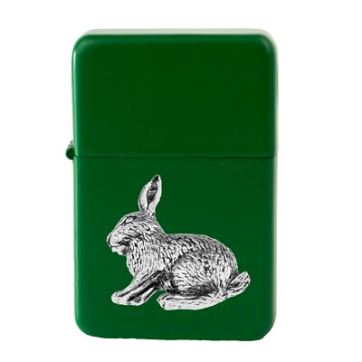#ad A17 Rabbit Pewter design on a GREEN flip top petrol lighter windproof GBP 14.95